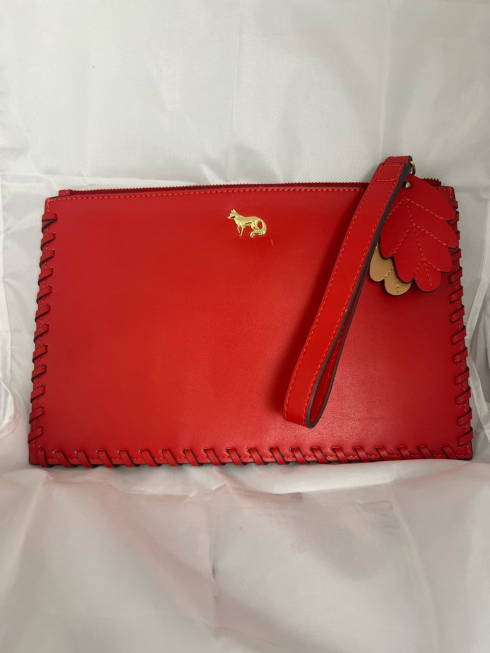Emma Fox Red Wristlet Clutch with Gold Fox Accent